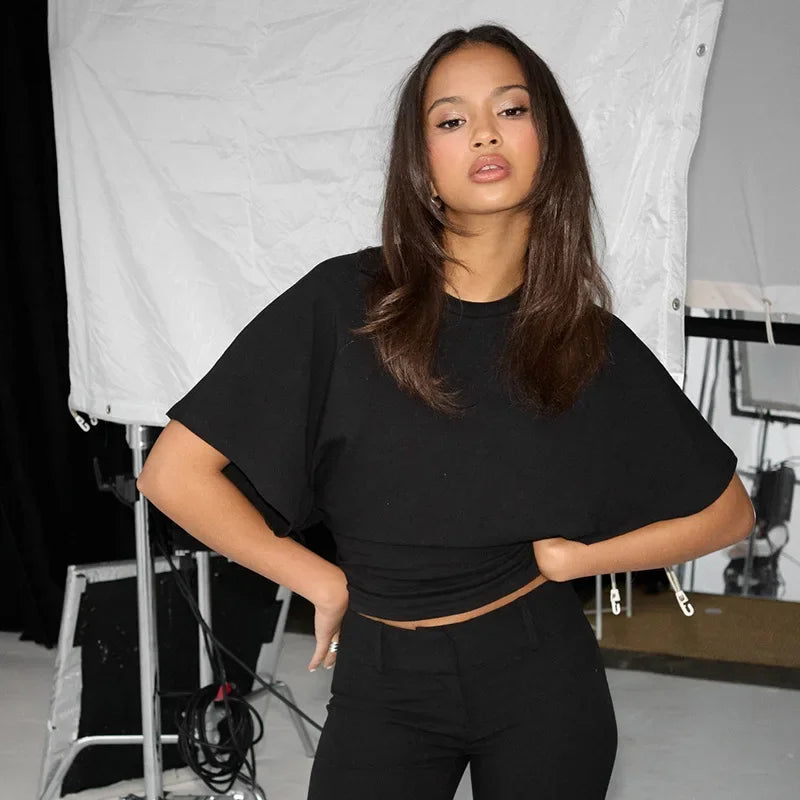 Gray Cropped O-Neck Tee